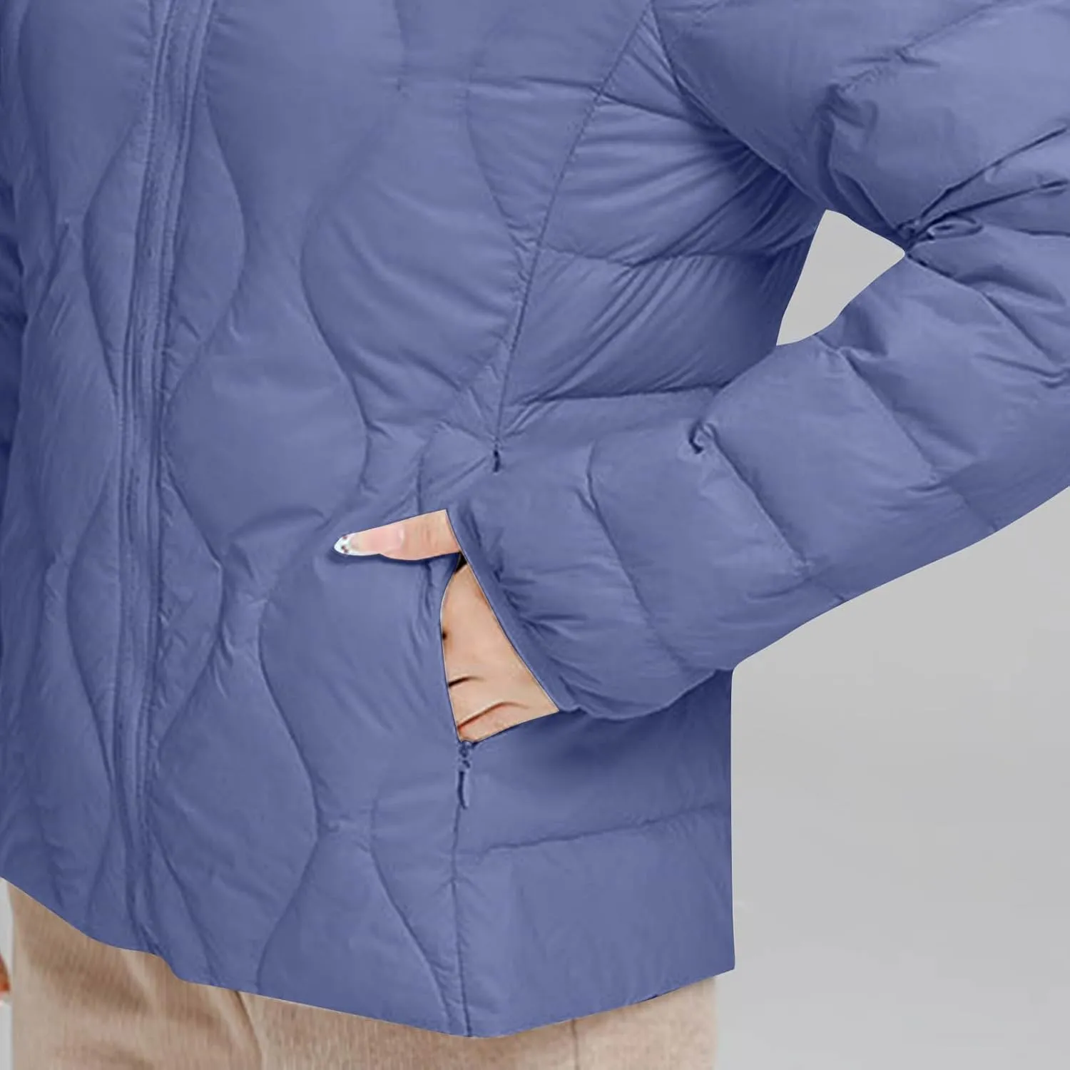 Hooded Quilted Jacket Women Lightweight Puffer Jacket Zip up Padded Coat Packable Down Jacket Warm Winter Coat