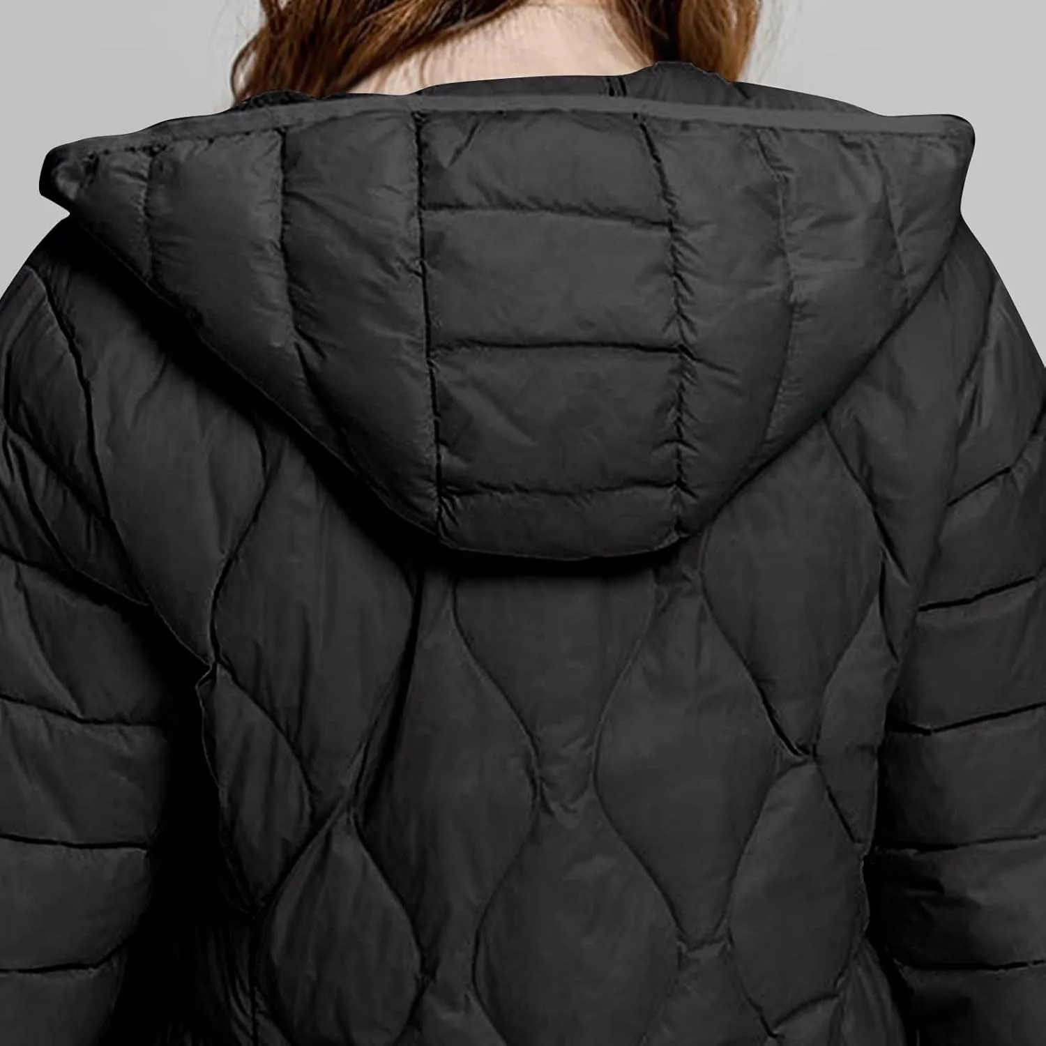 Hooded Quilted Jacket Women Lightweight Puffer Jacket Zip up Padded Coat Packable Down Jacket Warm Winter Coat