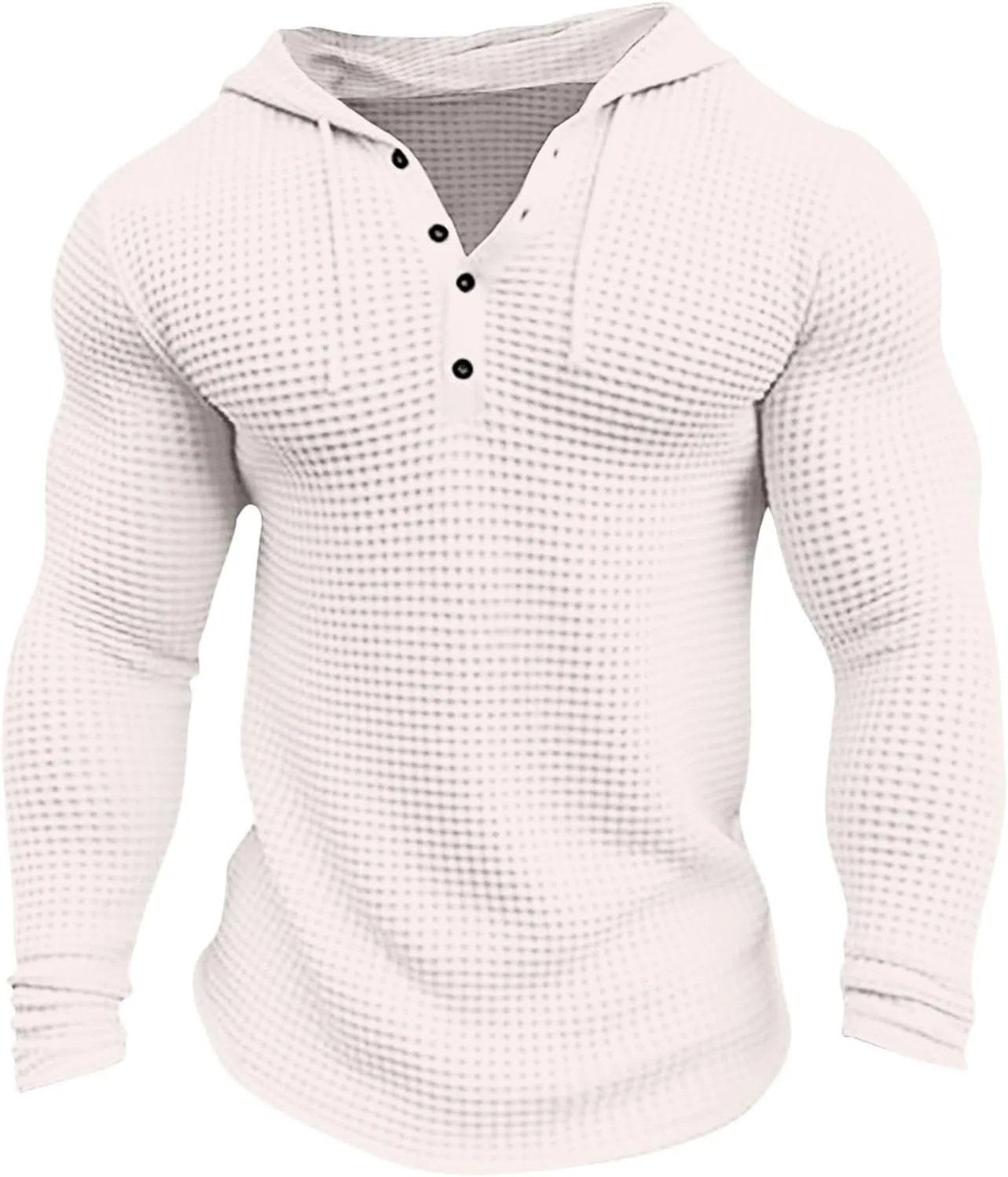 Hooded T Shirts for Men Waffle Knit Hoodie Sweatshirt Long Sleeve Button T-Shirt Silm Fit Fashion Casual Pullover Shirt