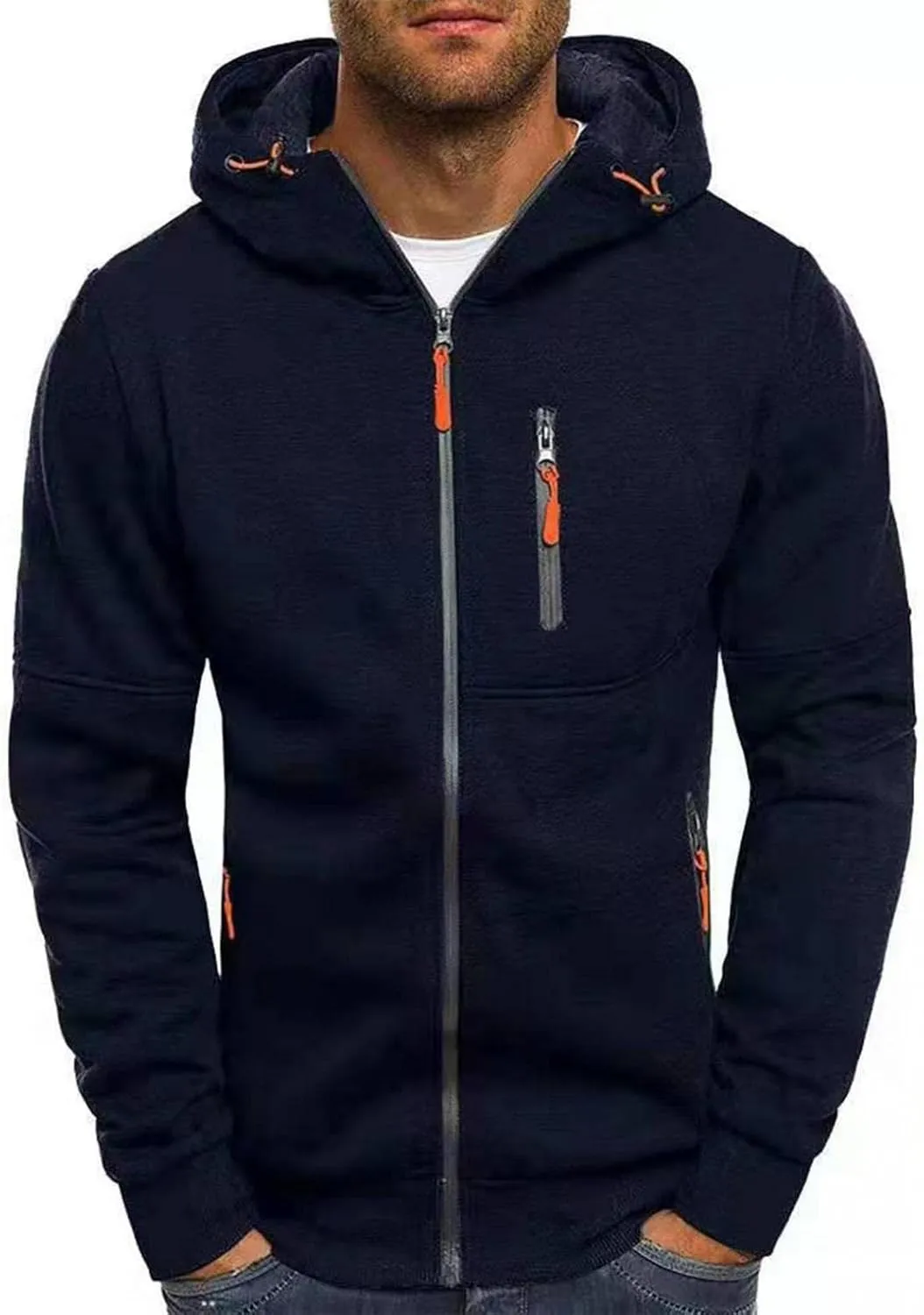 Jackets for Men,Pullover Hoodies for Men Solid Zipper Long Sleeve Hooded Sweatshirts Casual Workout Sport Sweaters Tops
