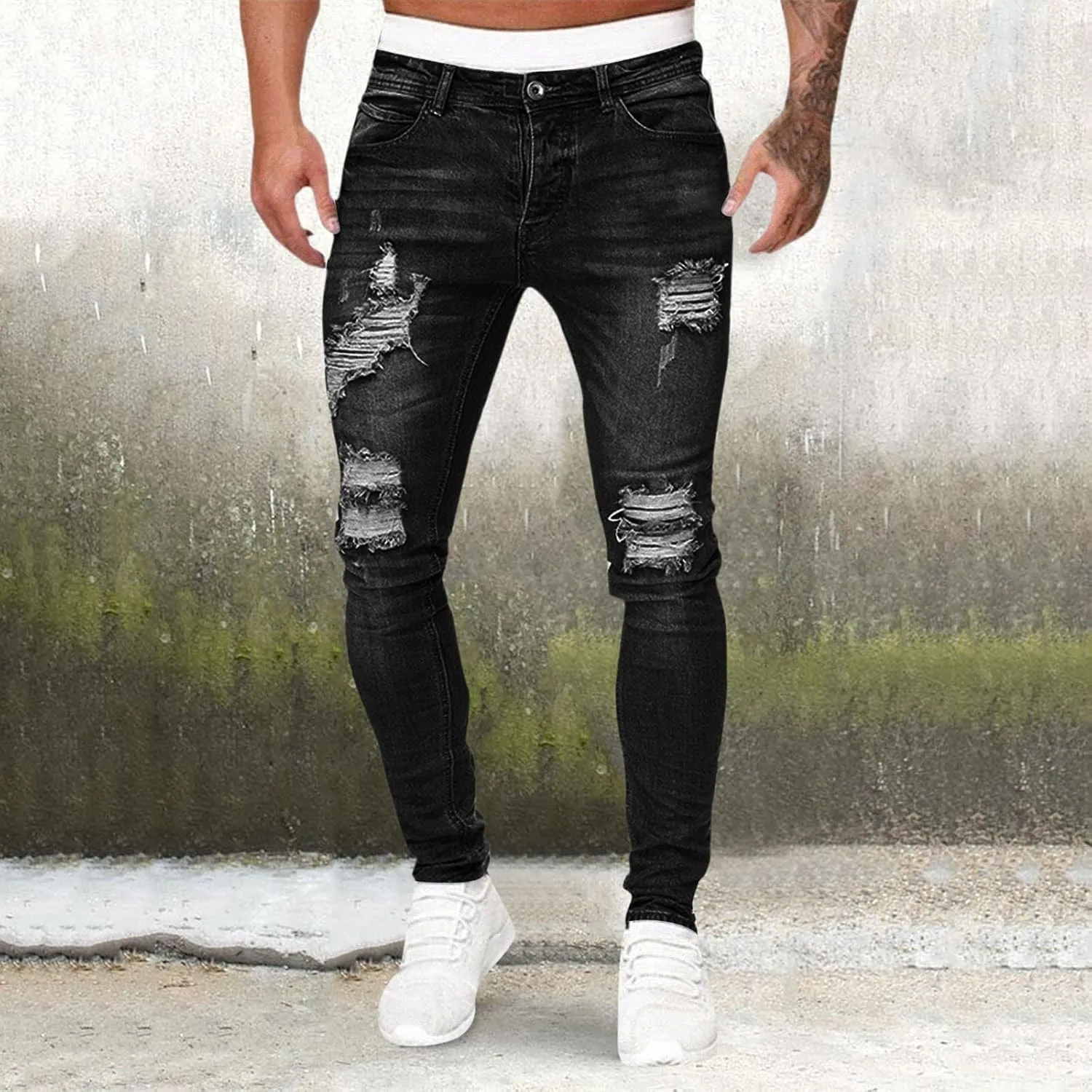 Jeans for Men Plus Size Loose Elastic Waist Jeans Street Wide Leg Trousers Pants Skinny Slim Fit Dark Jeans Men Men