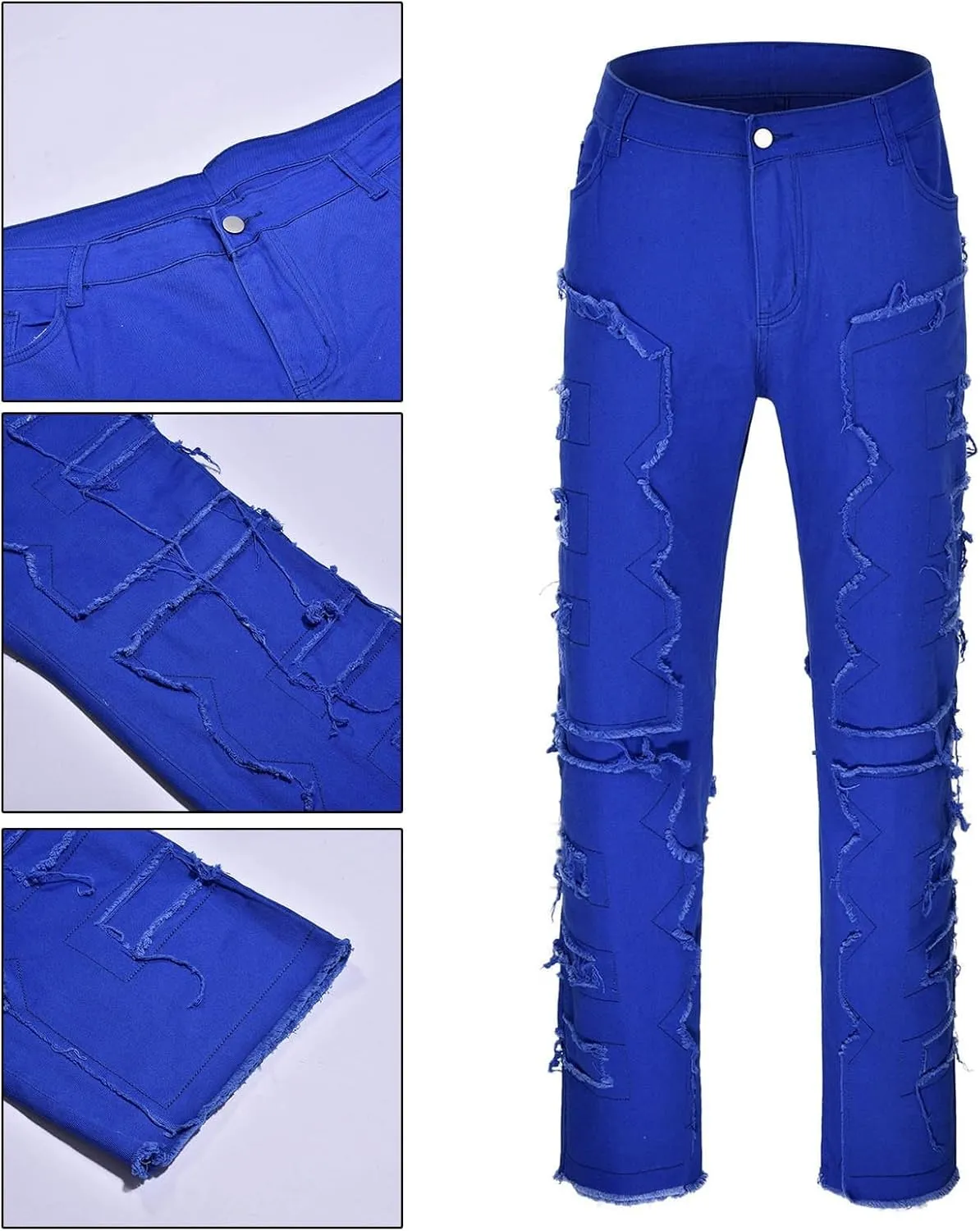 Jeans for Men Relaxed Fit Men's Slim Fit Stretch Jeans Distressed Patchwork Stacked Frayed Straight Leg Skinny Denim