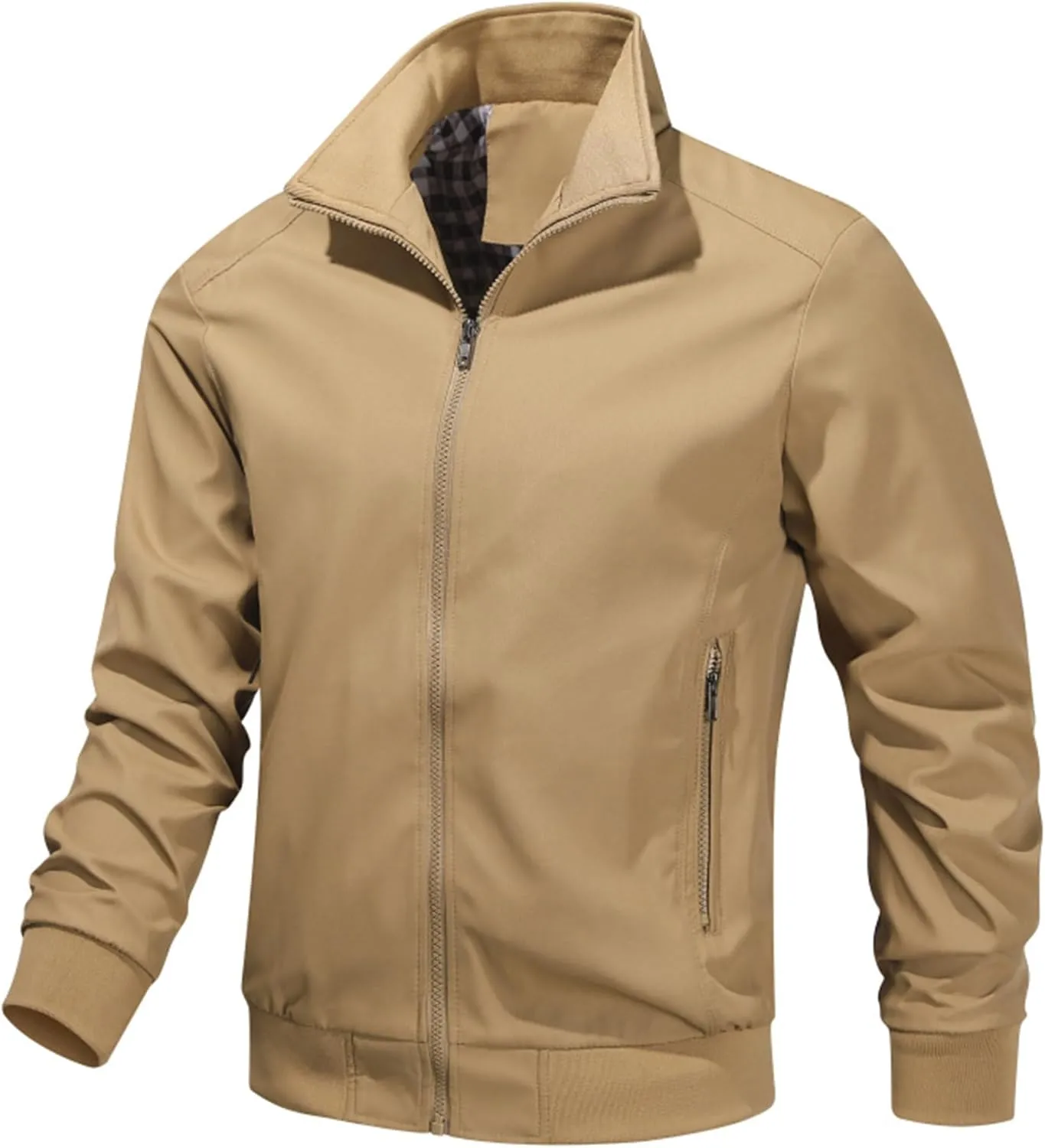JEsilunmaMY Men's Business Casual Bomber Jackets Stand Collar Cotton Lightweight Jackets Windproof Sportswear Windbreaker