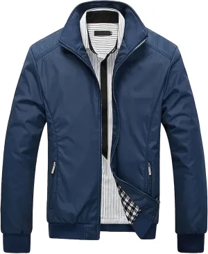 JEsilunmaMY Men's Business Casual Bomber Jackets Stand Collar Cotton Lightweight Jackets Windproof Sportswear Windbreaker