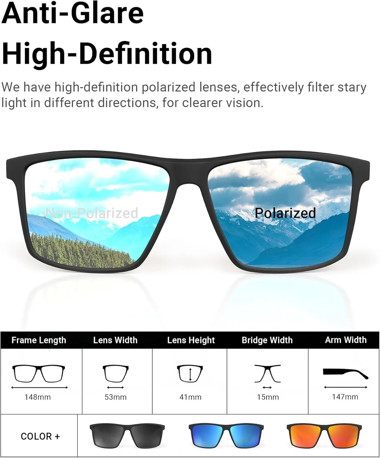 JIM HALO Retro Polarized Sunglasses for Men Women Square Lightweight Sun Glasses for Driving Fishing UV400 Protection