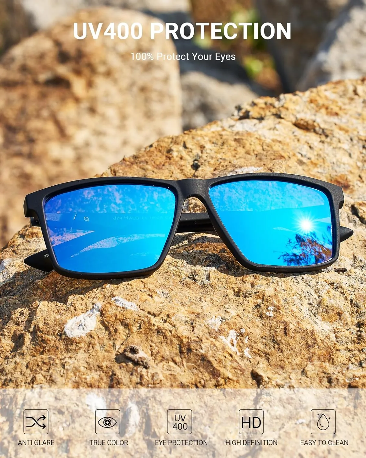 JIM HALO Retro Polarized Sunglasses for Men Women Square Lightweight Sun Glasses for Driving Fishing UV400 Protection