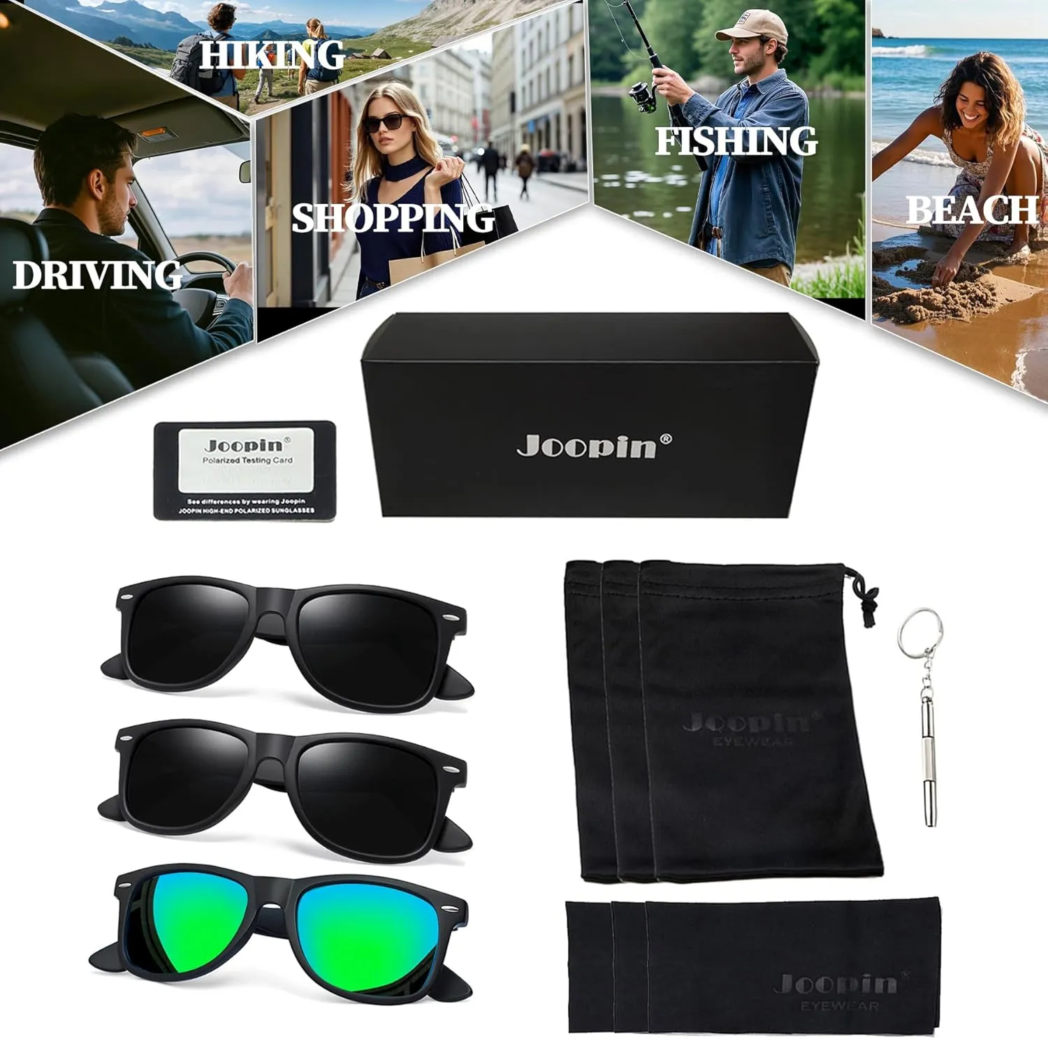 Joopin 3 Pack Square Sunglasses Polarized UV Protection Trendy Sun Glassses Fashion Shades for Women Men