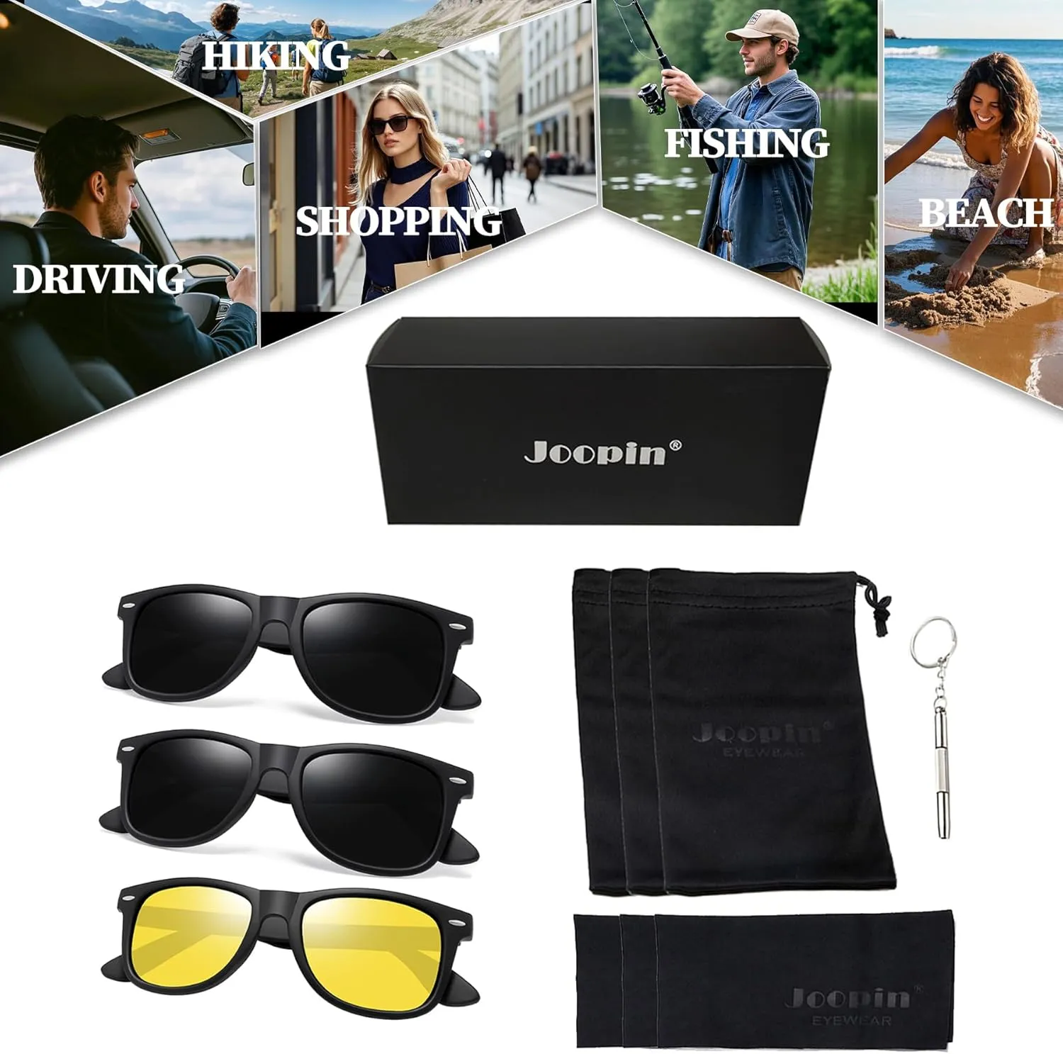 Joopin 3 Pack Square Sunglasses Polarized UV Protection Trendy Sun Glassses Fashion Shades for Women Men
