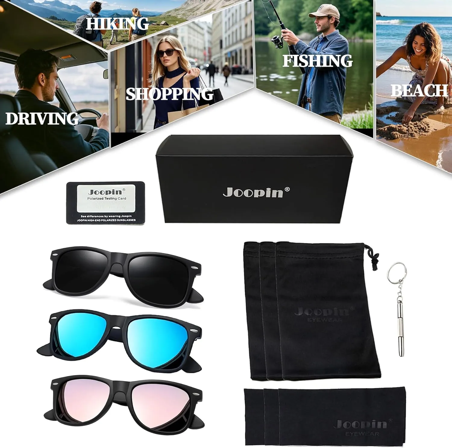 Joopin 3 Pack Square Sunglasses Polarized UV Protection Trendy Sun Glassses Fashion Shades for Women Men