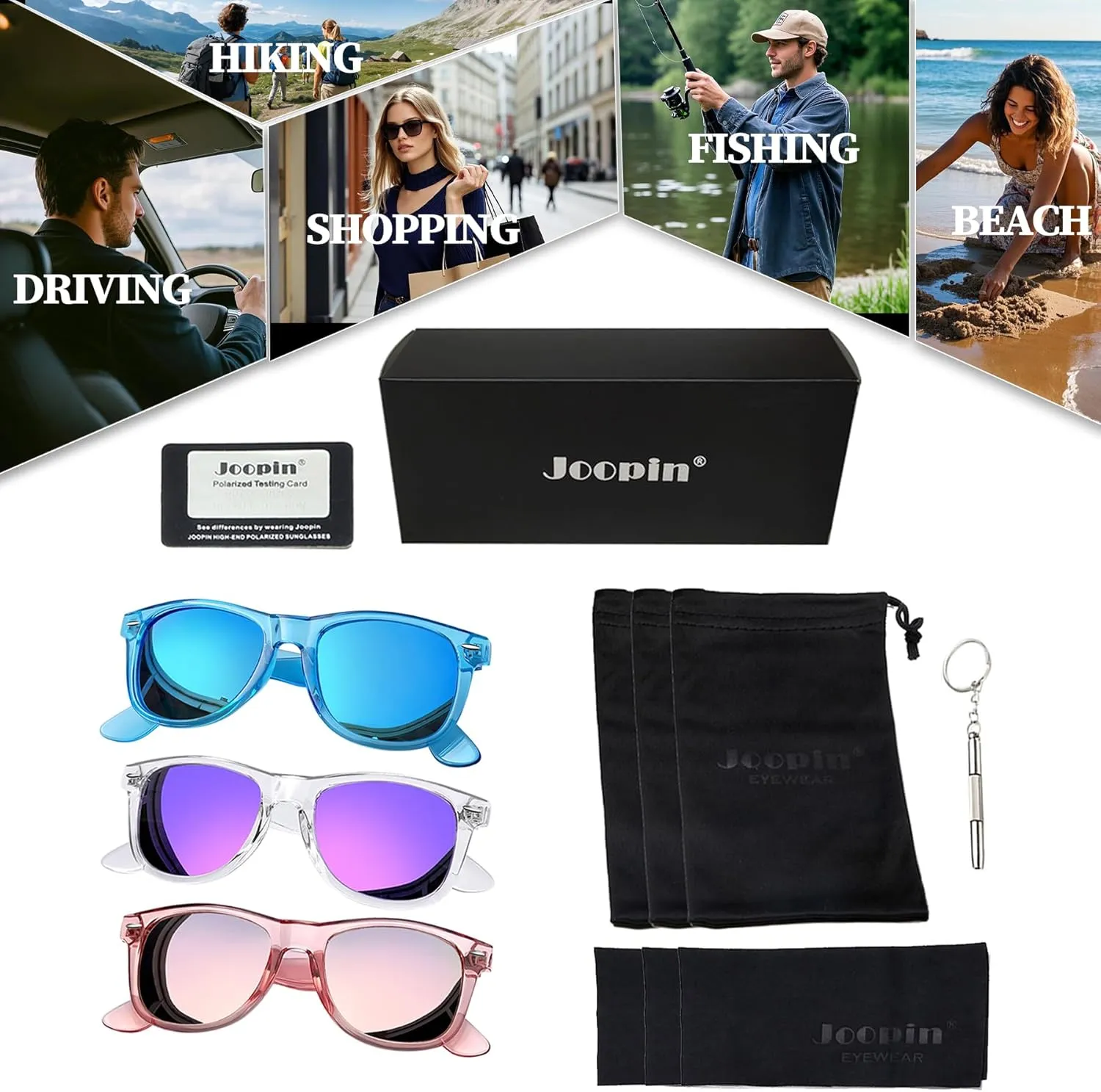 Joopin 3 Pack Square Sunglasses Polarized UV Protection Trendy Sun Glassses Fashion Shades for Women Men