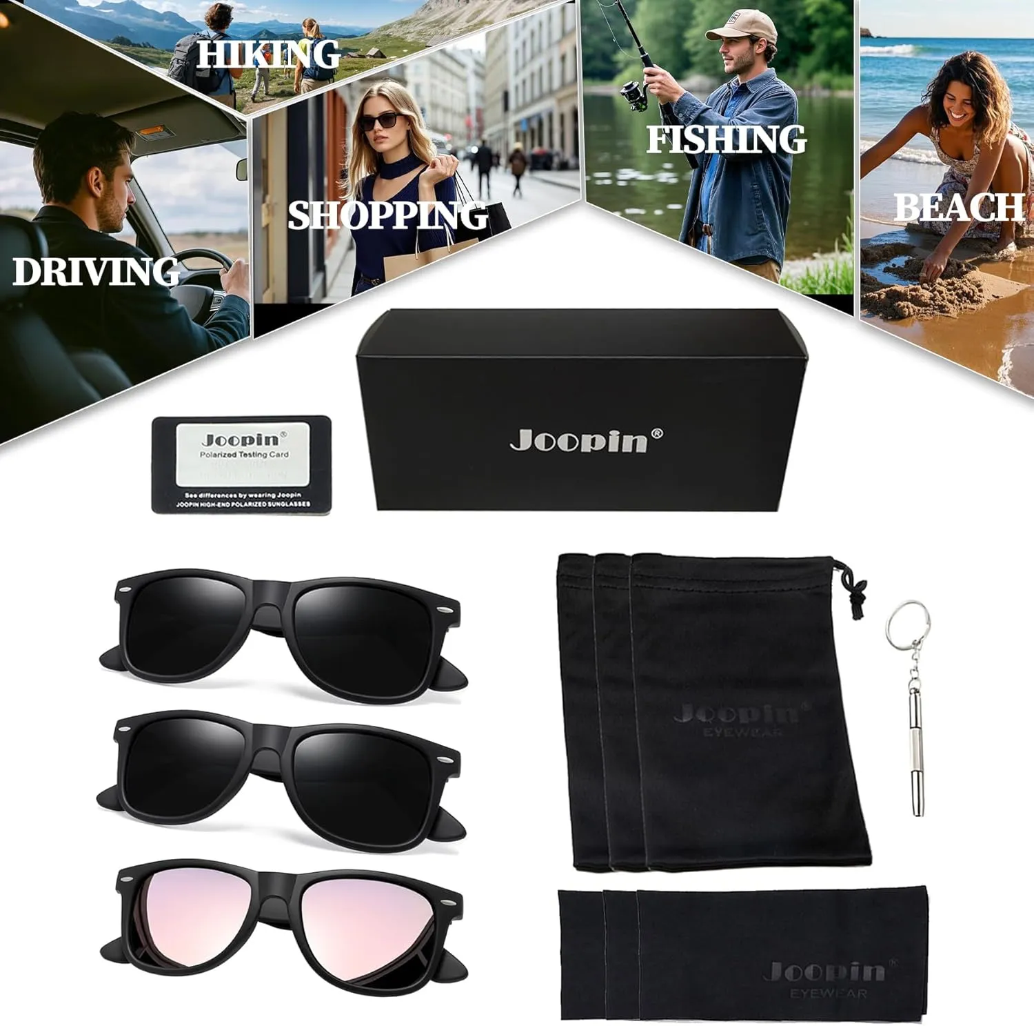 Joopin 3 Pack Square Sunglasses Polarized UV Protection Trendy Sun Glassses Fashion Shades for Women Men