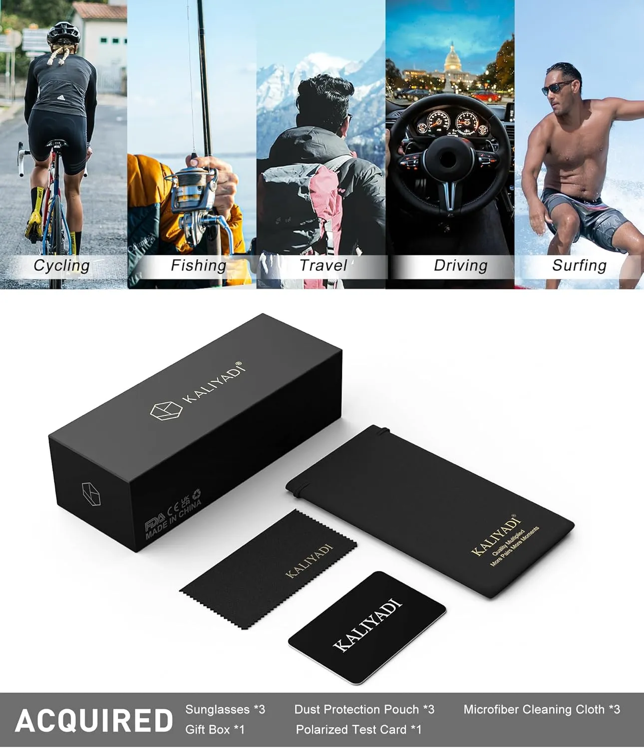 KALIYADI Polarized Sunglasses Men Sports-Sunglasses: Classic Sun Glasses for Driving, Fishing for Women with UV400 Protection