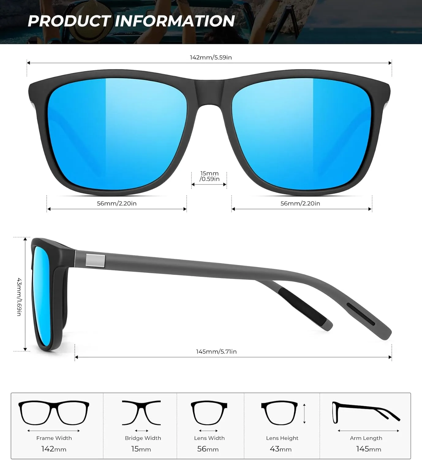 KALIYADI Sunglasses-Men Mens-Sunglasses Polarized Sunglasses: UV Protection Unisex Driving Fishing Lightweight Classic