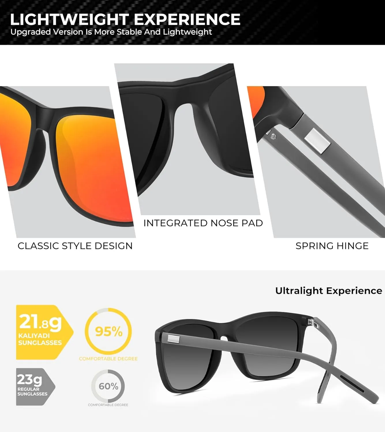 KALIYADI Sunglasses-Men Mens-Sunglasses Polarized Sunglasses: UV Protection Unisex Driving Fishing Lightweight Classic
