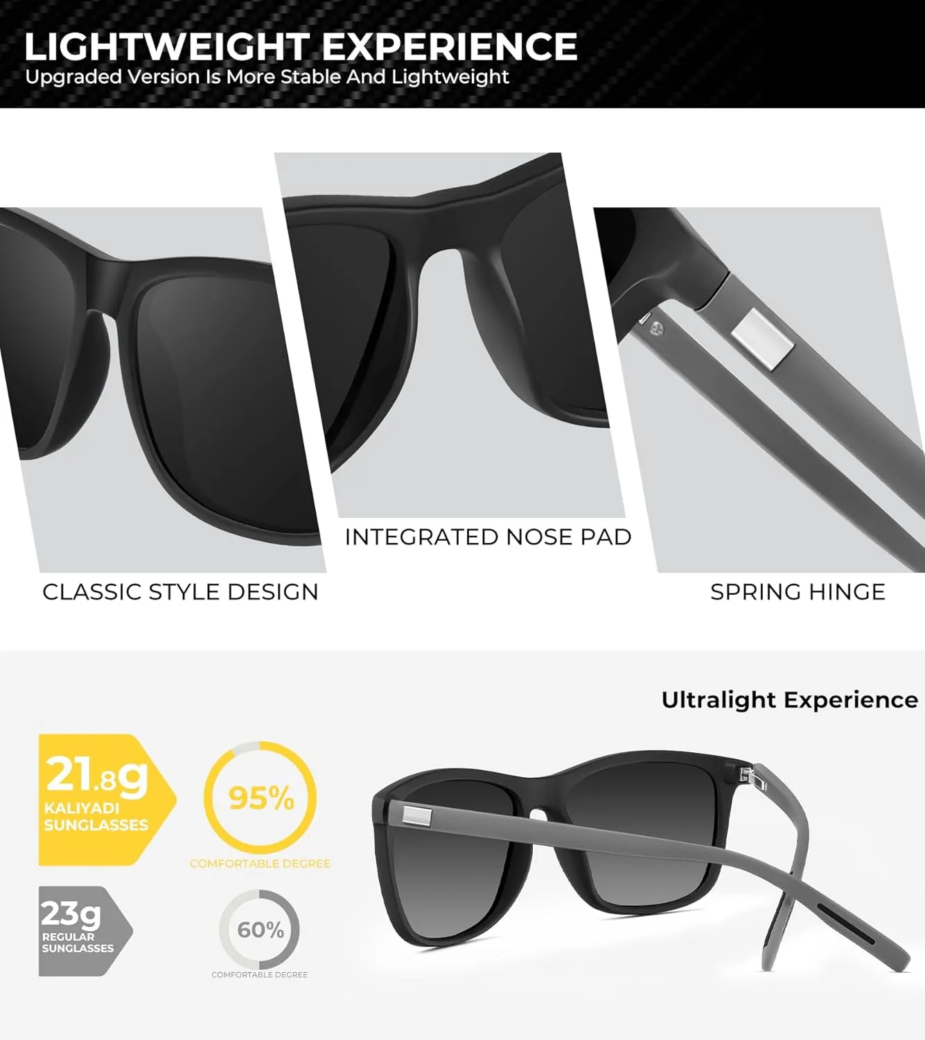 KALIYADI Sunglasses-Men Mens-Sunglasses Polarized Sunglasses: UV Protection Unisex Driving Fishing Lightweight Classic
