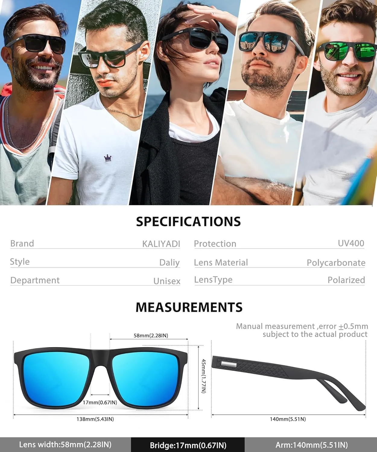 KALIYADI Sunglasses-Men Polarized-Sunglasses Mens Sunglasses: Sun Glasses Polarized UV Protection Unisex Driving Fishing Golf