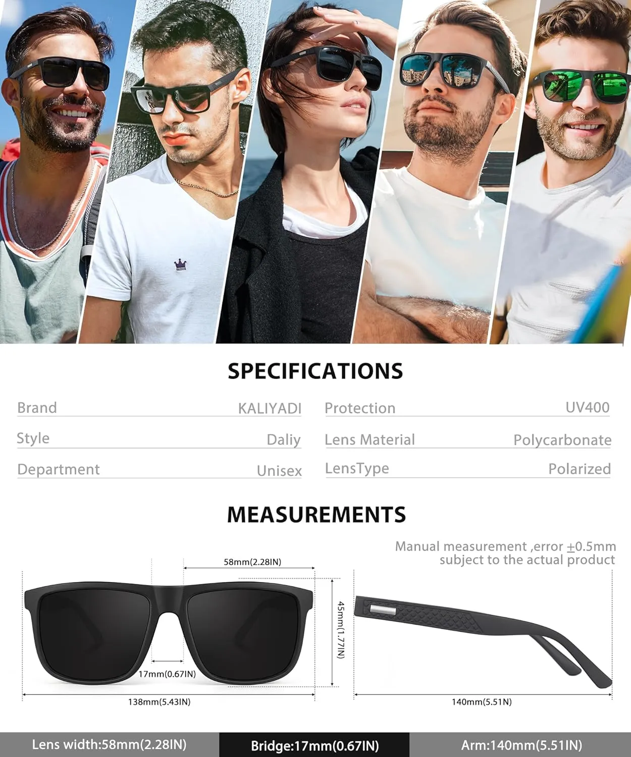 KALIYADI Sunglasses-Men Polarized-Sunglasses Mens Sunglasses: Sun Glasses Polarized UV Protection Unisex Driving Fishing Golf