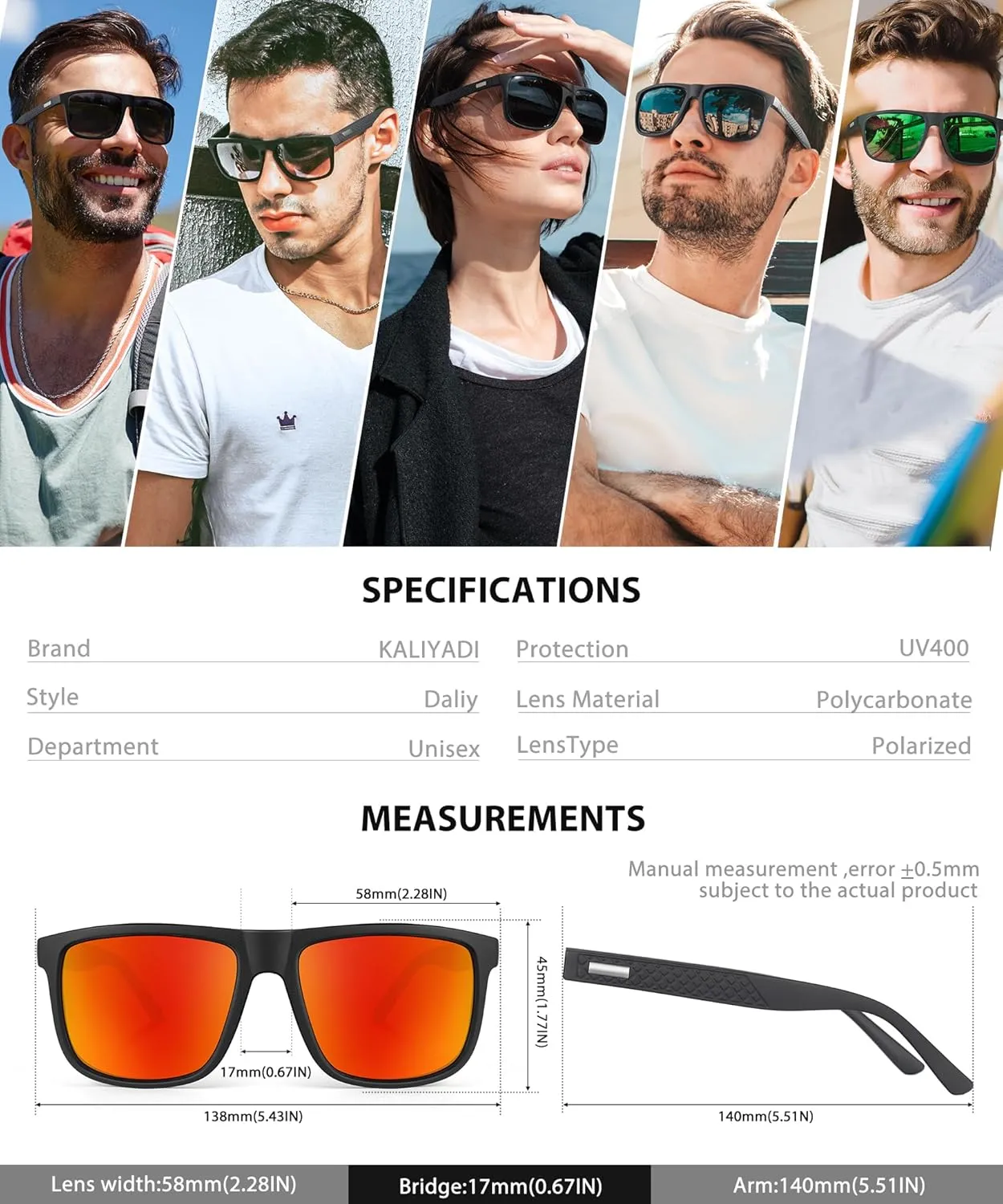 KALIYADI Sunglasses-Men Polarized-Sunglasses Mens Sunglasses: Sun Glasses Polarized UV Protection Unisex Driving Fishing Golf