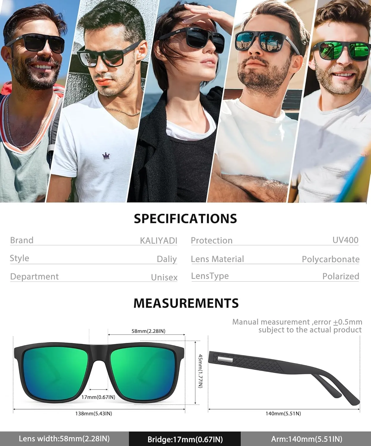KALIYADI Sunglasses-Men Polarized-Sunglasses Mens Sunglasses: Sun Glasses Polarized UV Protection Unisex Driving Fishing Golf