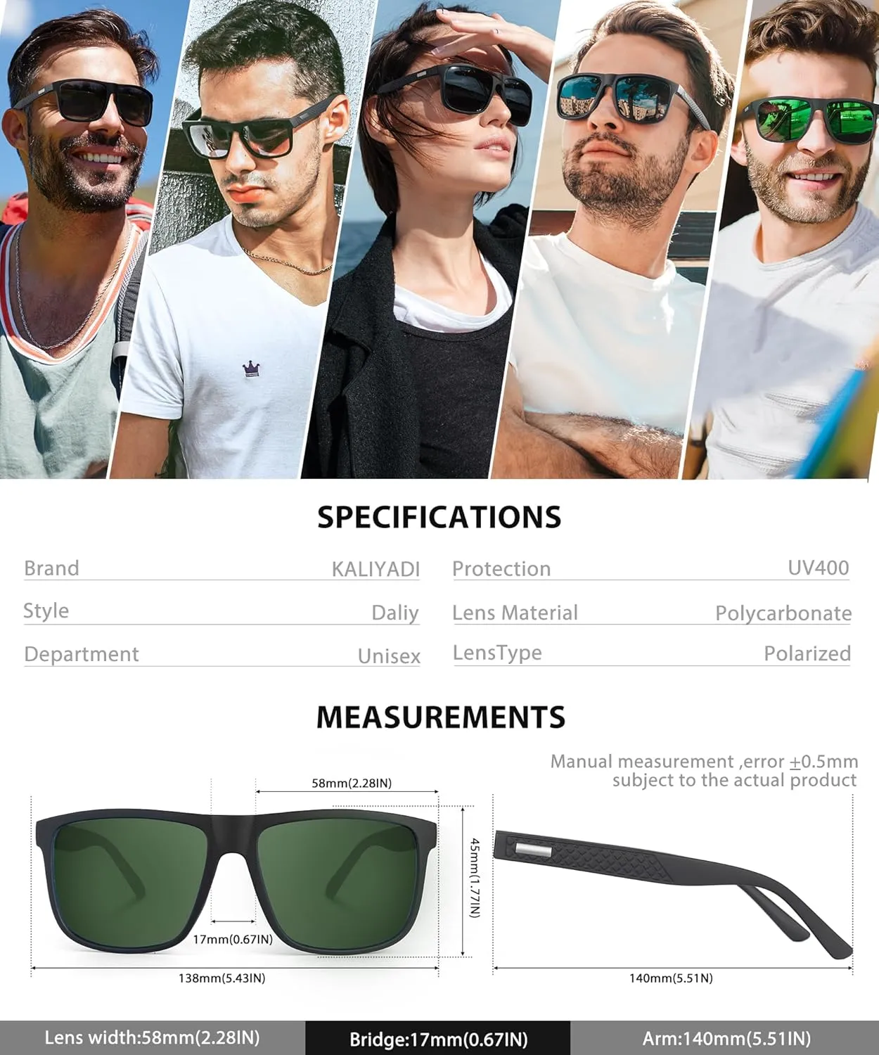 KALIYADI Sunglasses-Men Polarized-Sunglasses Mens Sunglasses: Sun Glasses Polarized UV Protection Unisex Driving Fishing Golf