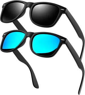 KANASTAL Polarized Sunglasses for Men Women with UV400 Protection Classic Square Sun Glasses Fashion Trendy Shades 2 Pack