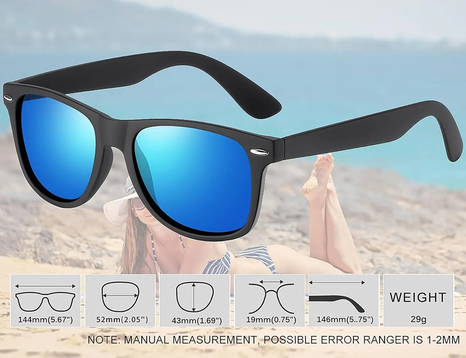 KANASTAL Polarized Sunglasses for Men Women with UV400 Protection Classic Square Sun Glasses Fashion Trendy Shades 2 Pack