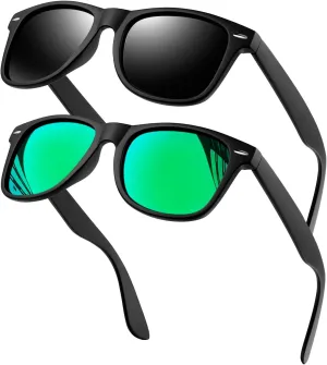 KANASTAL Polarized Sunglasses for Men Women with UV400 Protection Classic Square Sun Glasses Fashion Trendy Shades 2 Pack