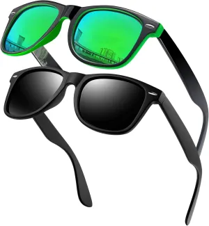 KANASTAL Polarized Sunglasses for Men Women with UV400 Protection Classic Square Sun Glasses Fashion Trendy Shades 2 Pack