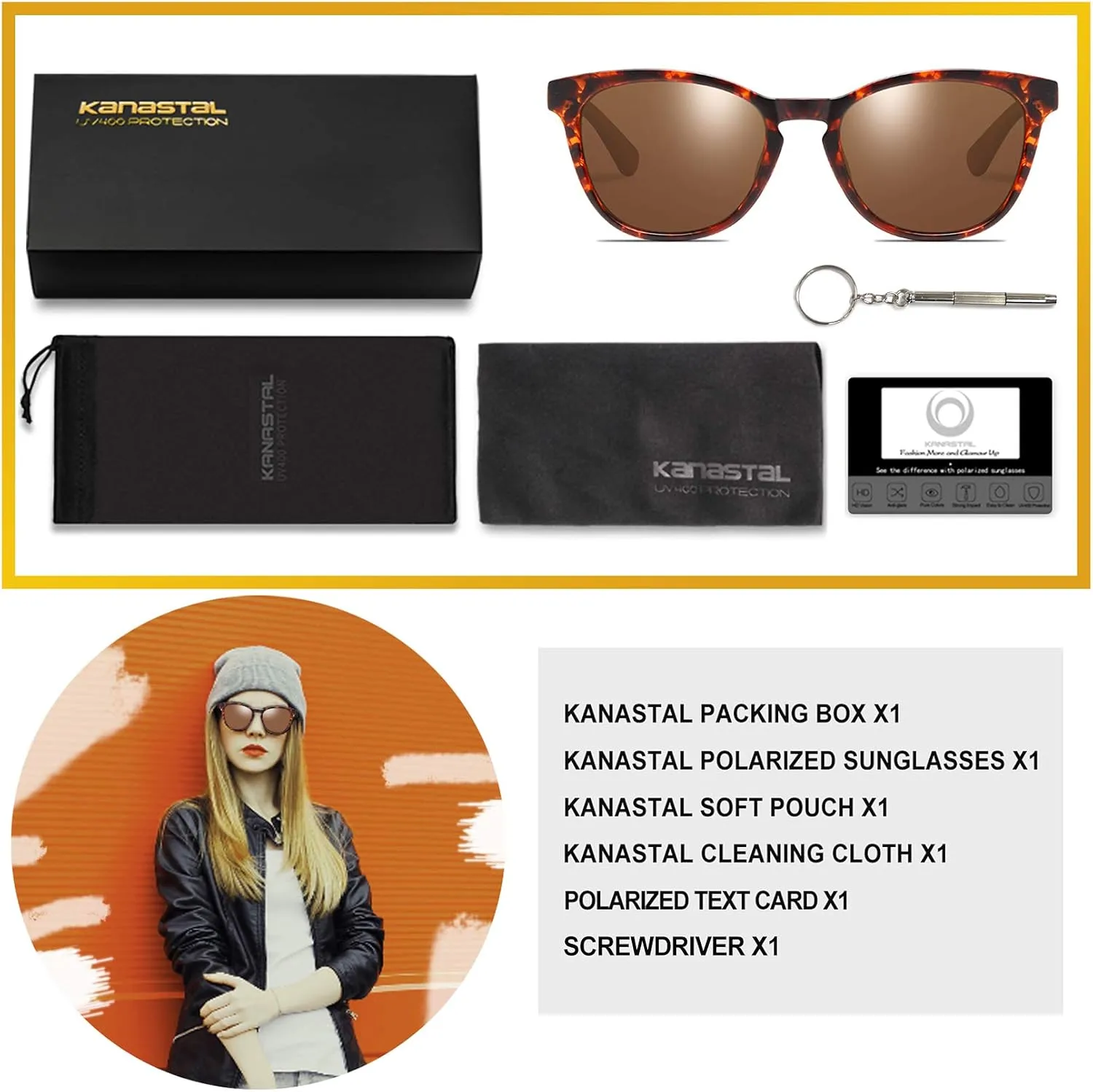 KANASTAL Polarized Sunglasses for Women Men with UV400 Classic Vintage Sun Glasses Women Fashion Trendy Horn Design Shades