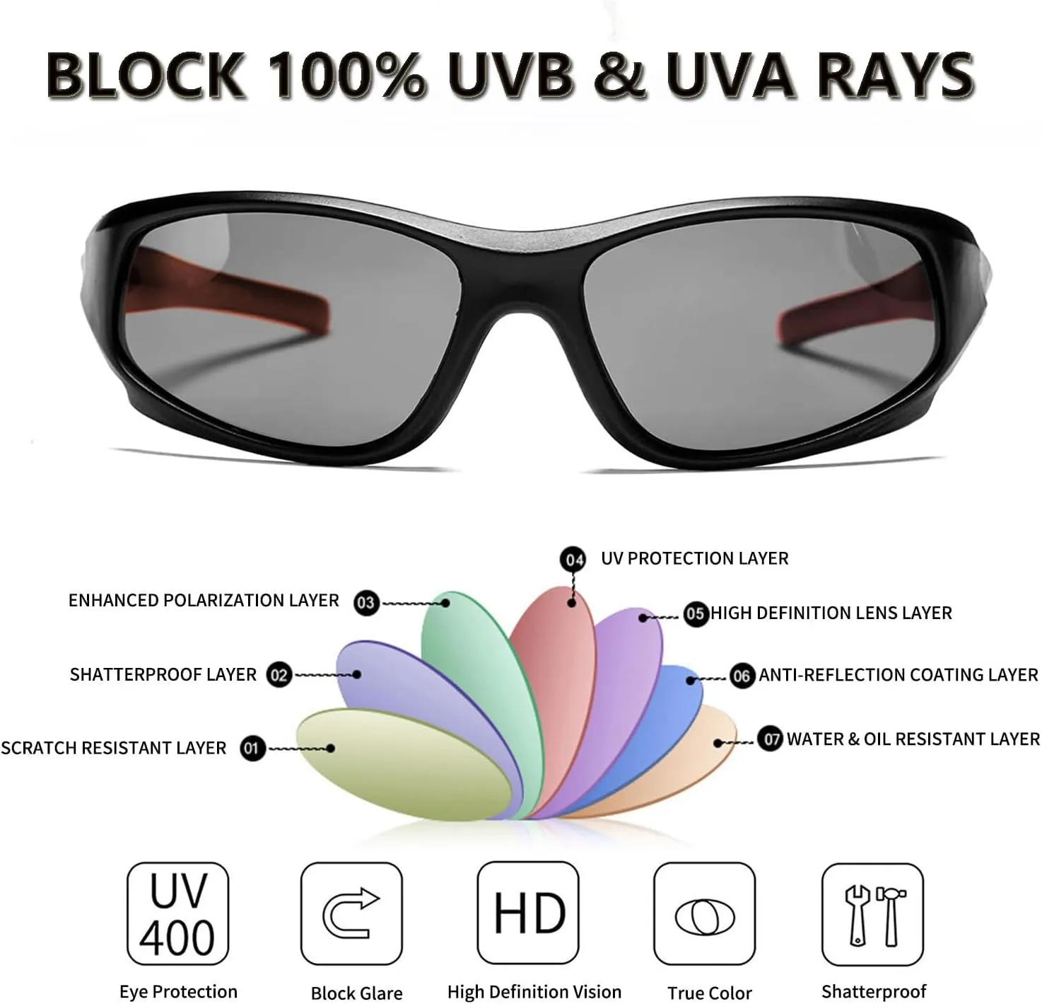 Kids Sunglasses Boys Girls Sports Polarized Sunglasses for kids Child Youth Baseball Beach Sun Glass with Strap