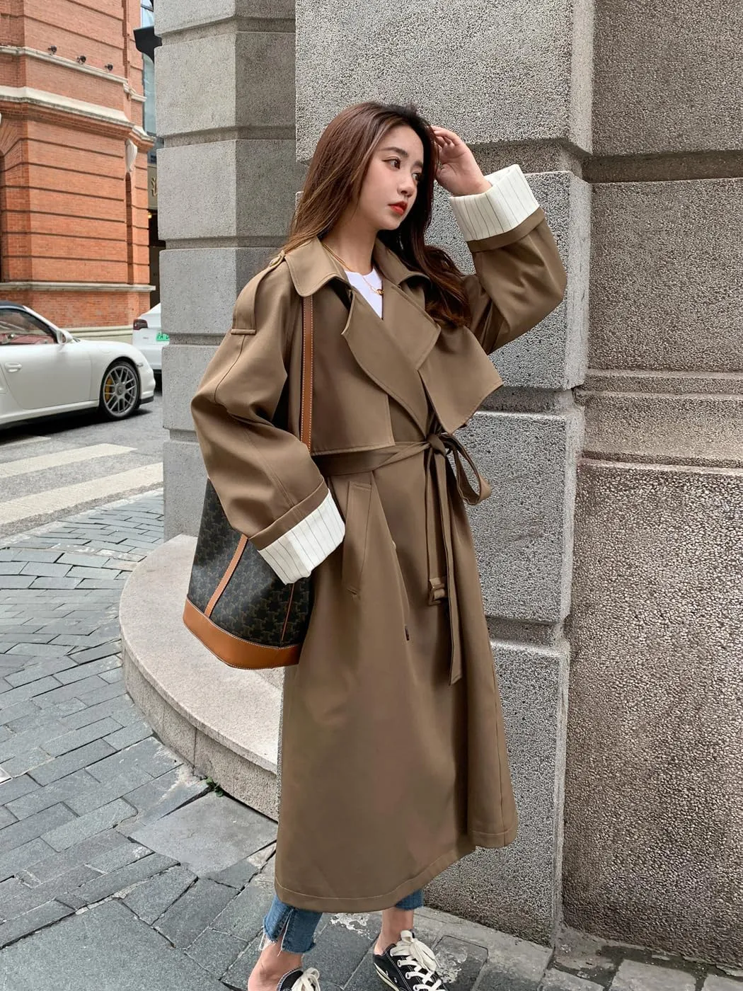 Korean Style Oversized Long Double-Breasted Trench Coats for Women Spring Fall Women’s Windbreaker Coat Outerwear