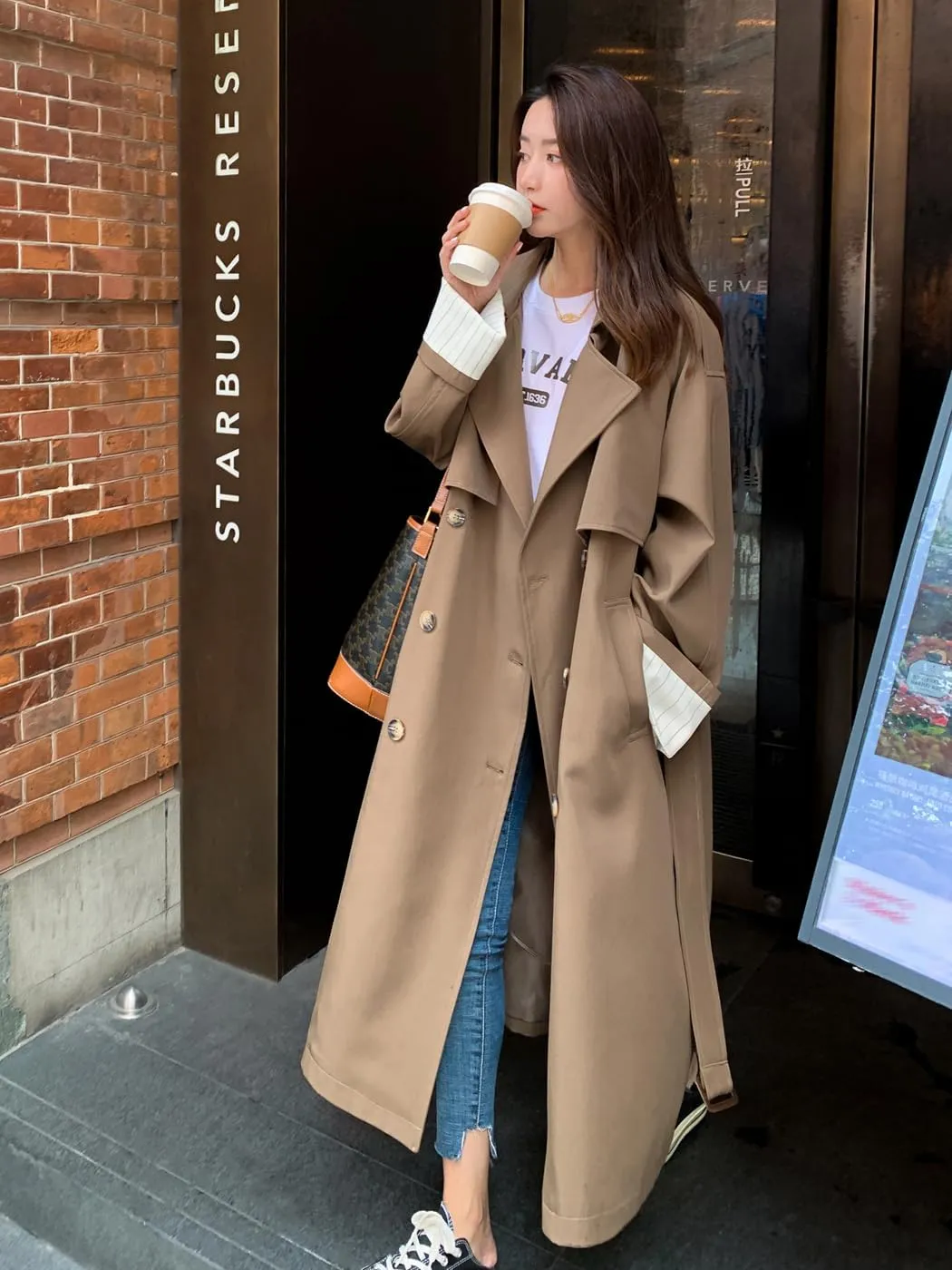 Korean Style Oversized Long Double-Breasted Trench Coats for Women Spring Fall Women’s Windbreaker Coat Outerwear