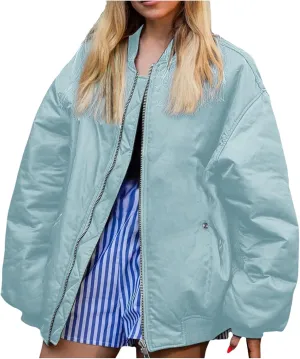 Lightweight Jackets for Women Loose Fit Solid Color Full Zip Baseball Jacket Outdoor Athletic Hiking Fall Outwear