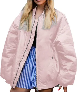Lightweight Jackets for Women Loose Fit Solid Color Full Zip Baseball Jacket Outdoor Athletic Hiking Fall Outwear