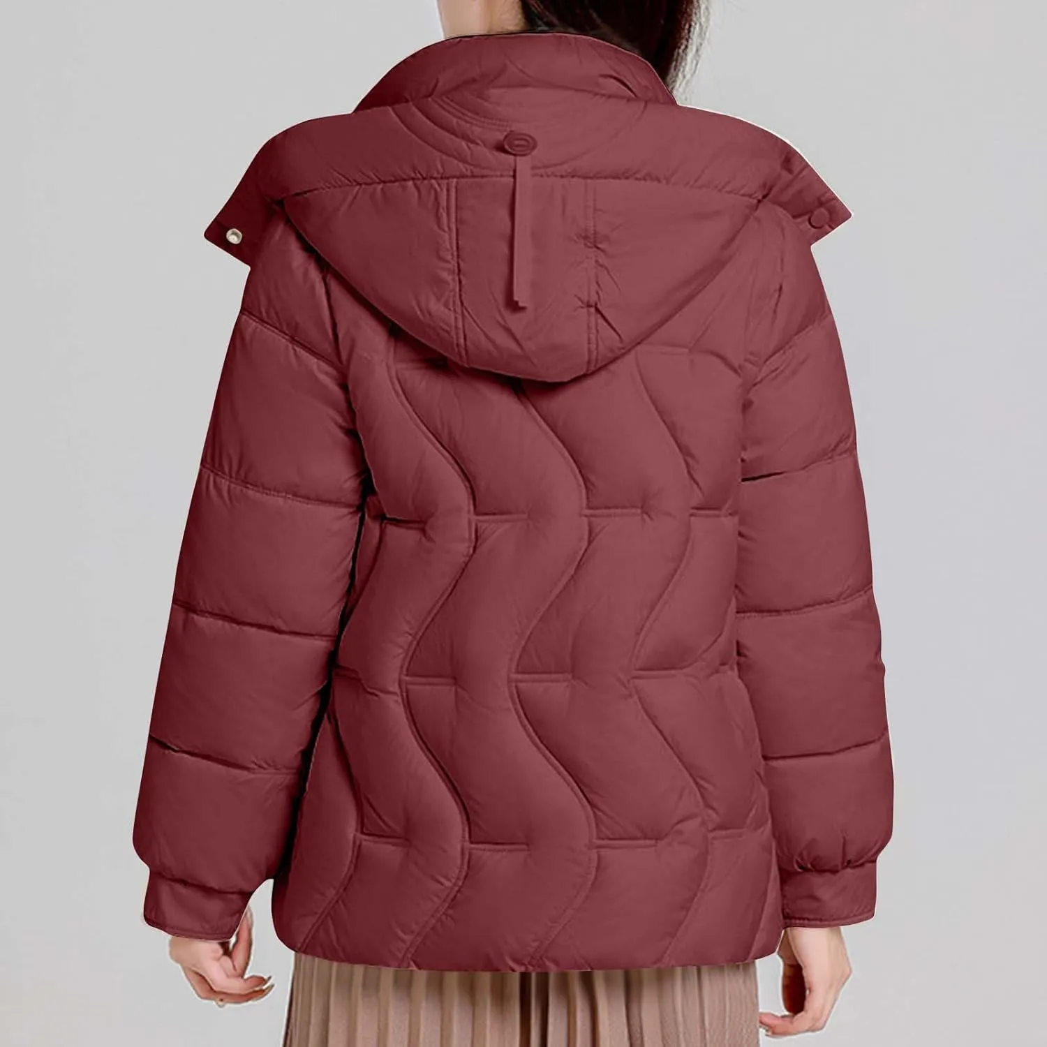 Lightweight Puffer Jacket Women Hooded Down Jacket Quilted Insulated Jacket Long Sleeve Winter Coat with Pockets
