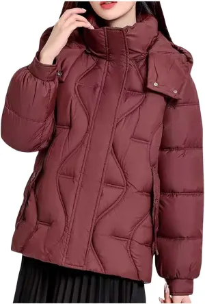 Lightweight Puffer Jacket Women Hooded Down Jacket Quilted Insulated Jacket Long Sleeve Winter Coat with Pockets