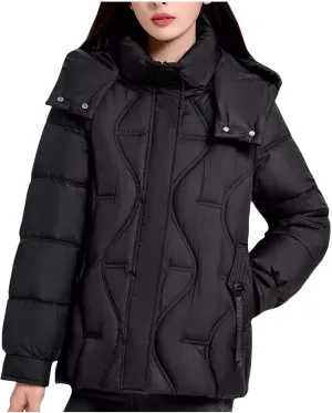 Lightweight Puffer Jacket Women Hooded Down Jacket Quilted Insulated Jacket Long Sleeve Winter Coat with Pockets