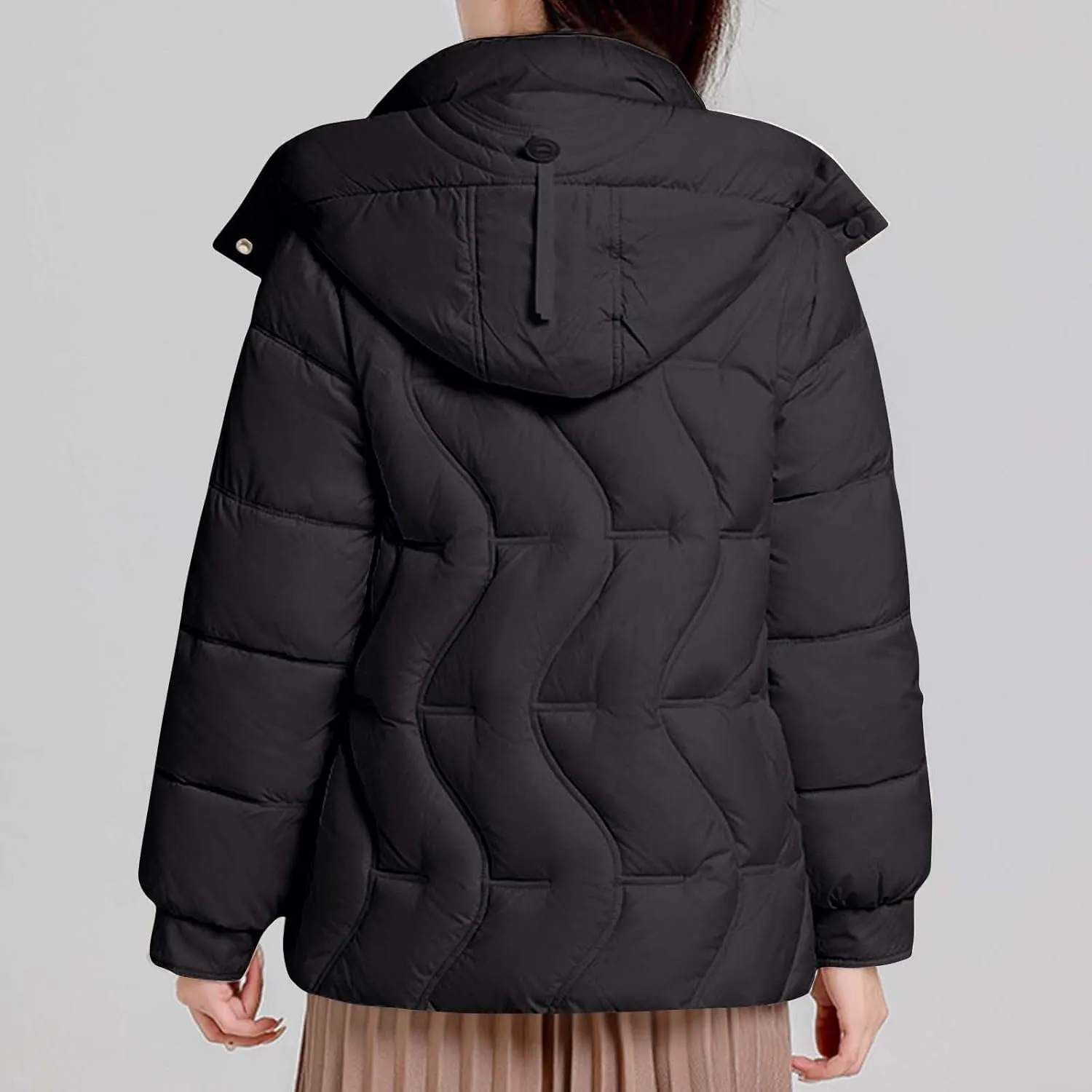 Lightweight Puffer Jacket Women Hooded Down Jacket Quilted Insulated Jacket Long Sleeve Winter Coat with Pockets