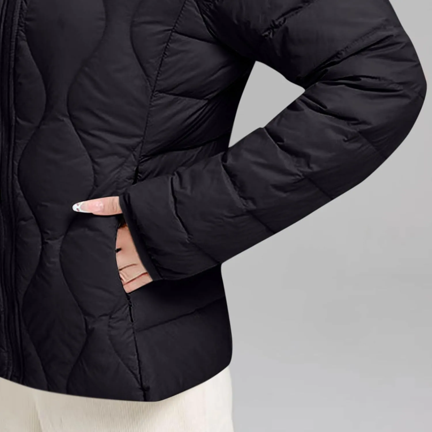 Lightweight Quilted Jackets for Women Stand Collar Jacket Zip up Puffer Jacket Padded Down Jacket with Pockets