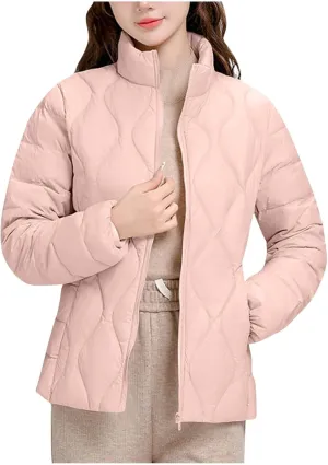 Lightweight Quilted Jackets for Women Stand Collar Jacket Zip up Puffer Jacket Padded Down Jacket with Pockets