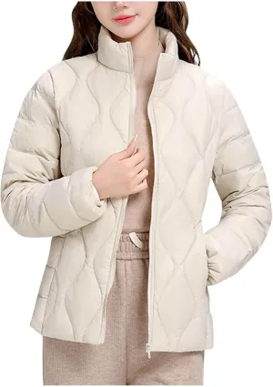 Lightweight Quilted Jackets for Women Stand Collar Jacket Zip up Puffer Jacket Padded Down Jacket with Pockets