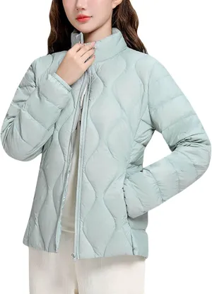 Lightweight Quilted Jackets for Women Stand Collar Jacket Zip up Puffer Jacket Padded Down Jacket with Pockets