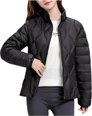 Lightweight Quilted Jackets for Women Stand Collar Jacket Zip up Puffer Jacket Padded Down Jacket with Pockets