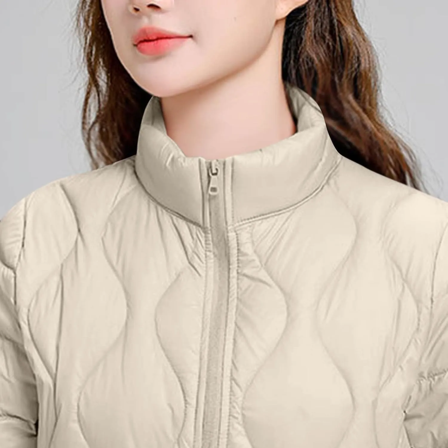 Lightweight Quilted Jackets for Women Stand Collar Jacket Zip up Puffer Jacket Padded Down Jacket with Pockets