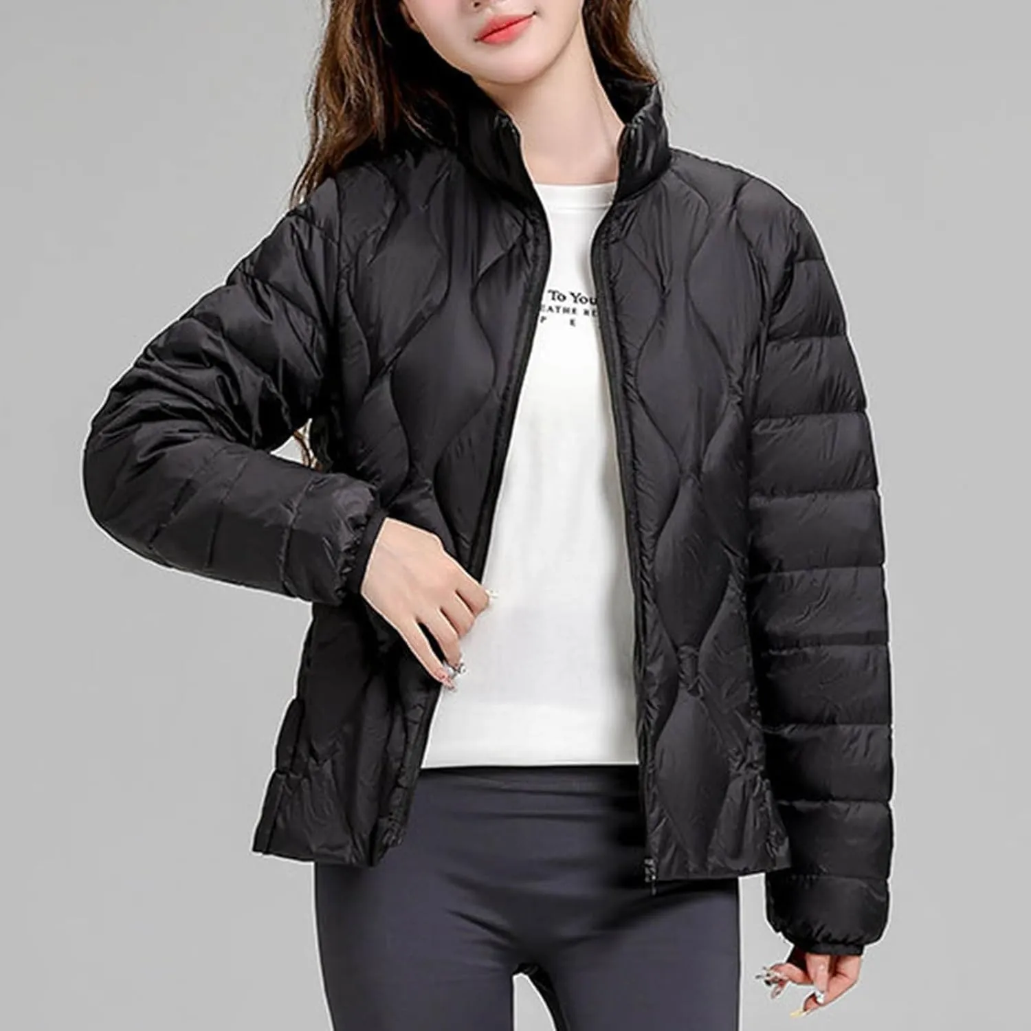 Lightweight Quilted Jackets for Women Stand Collar Jacket Zip up Puffer Jacket Padded Down Jacket with Pockets