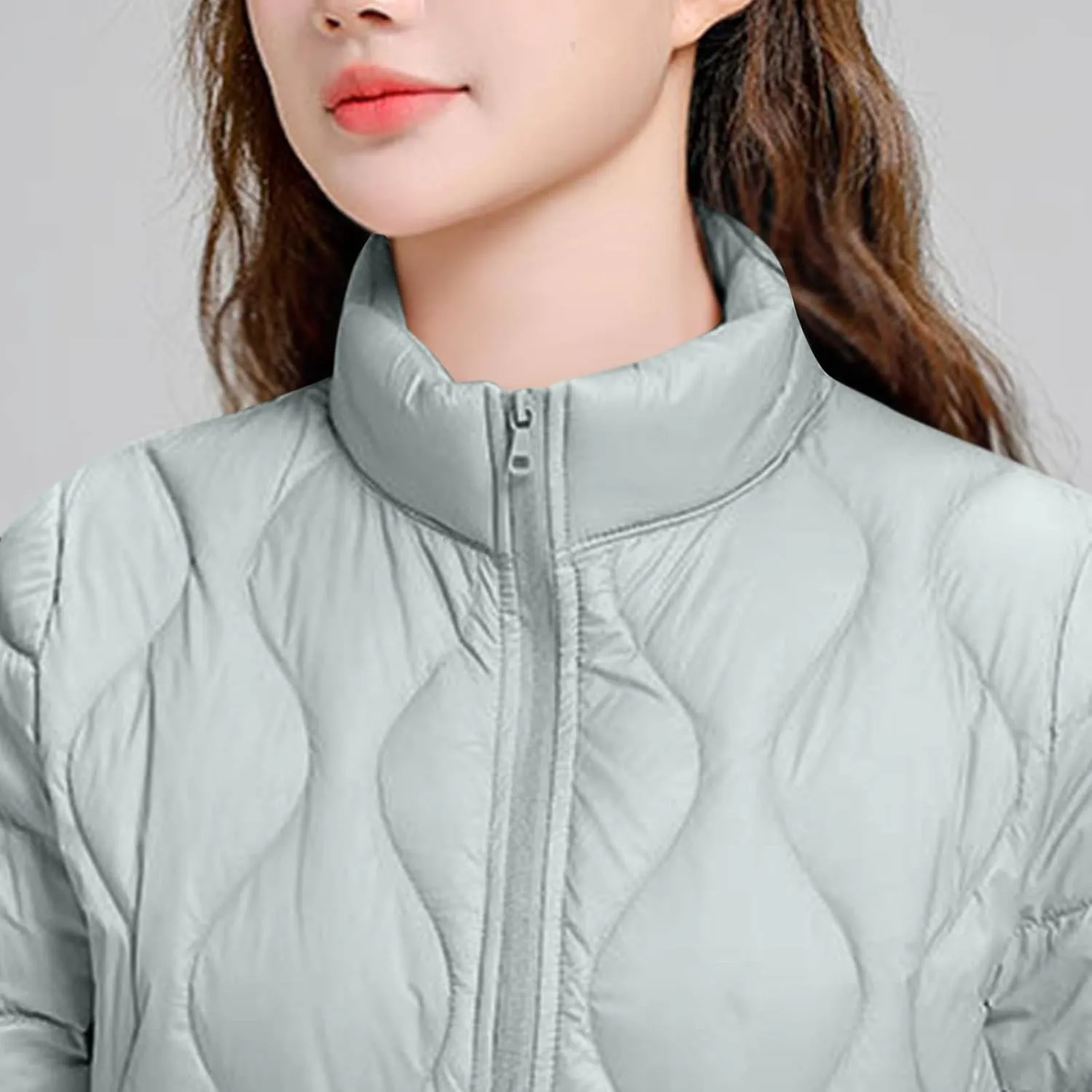 Lightweight Quilted Jackets for Women Stand Collar Jacket Zip up Puffer Jacket Padded Down Jacket with Pockets