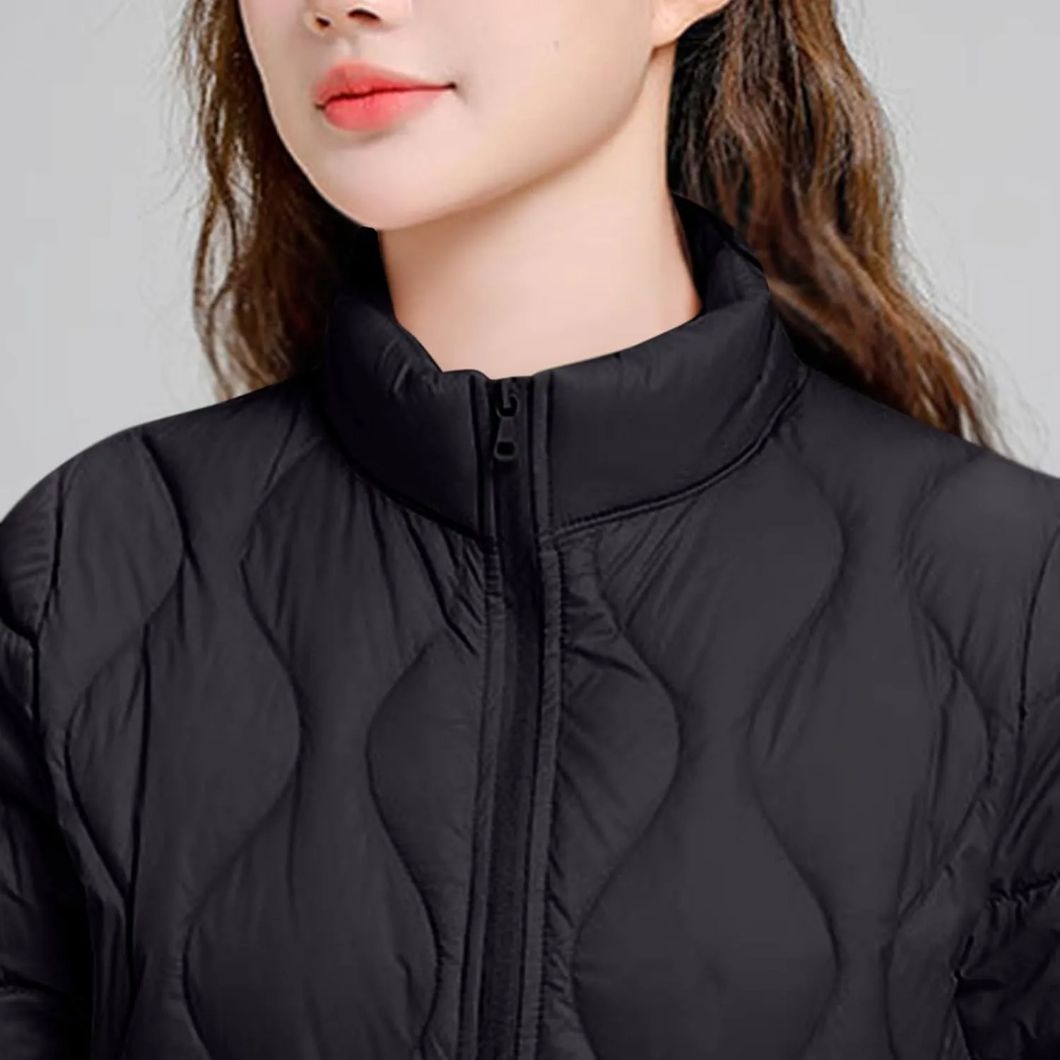 Lightweight Quilted Jackets for Women Stand Collar Jacket Zip up Puffer Jacket Padded Down Jacket with Pockets