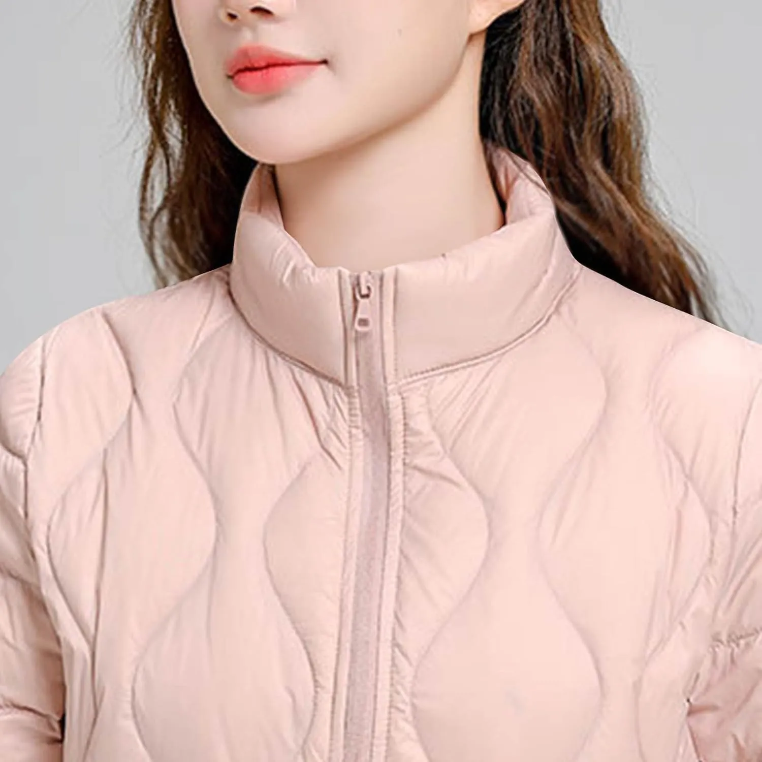 Lightweight Quilted Jackets for Women Stand Collar Jacket Zip up Puffer Jacket Padded Down Jacket with Pockets