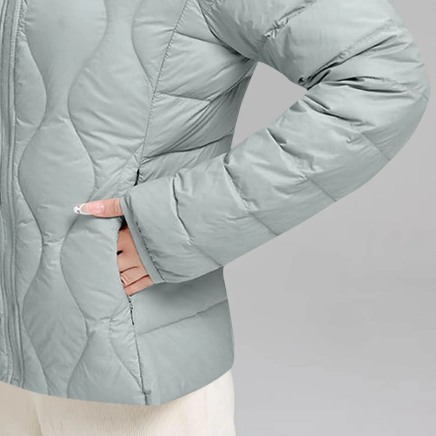 Lightweight Quilted Jackets for Women Stand Collar Jacket Zip up Puffer Jacket Padded Down Jacket with Pockets