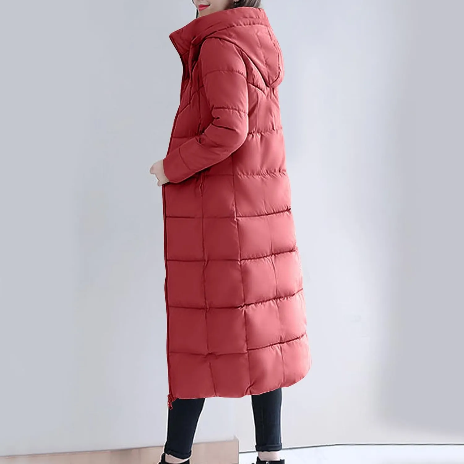 Lmdudan Plus Size Long Quilted Coat for Women Puffer Jackets Hooded Zip Up Casual Thickened Down Jacket Warm Comfy Outerwear